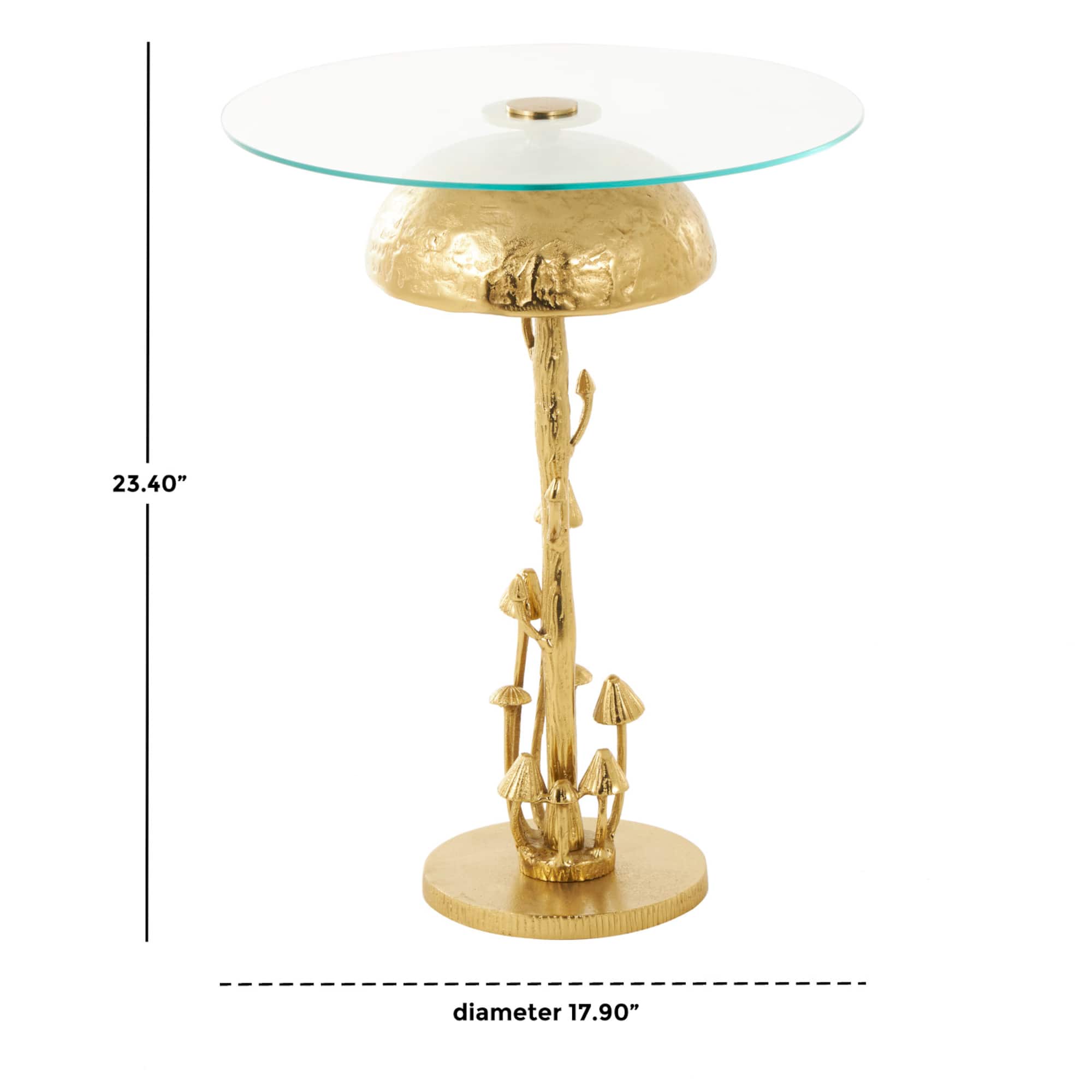 23" Gold Aluminum Metal Mushroom Table with Glass Tabletop
